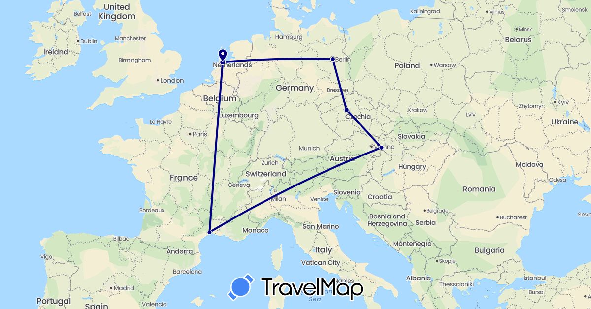 TravelMap itinerary: driving in Czech Republic, Germany, France, Netherlands, Slovakia (Europe)